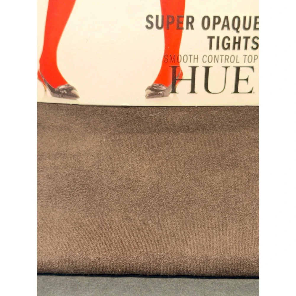Hue Super Opaque Tights Brown 90 Denier Smooth Control Top Size 3 Made in USA